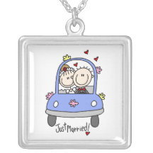 Stick Figure Just Married  Necklace