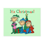 Stick Figure Kids It's Christmas Tshirts and Gifts postcards