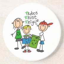 Stick Figure Reduce  Reuse Recycle T-shirts Beverage Coasters