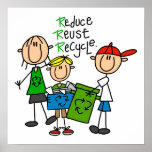 Stick Figure Reduce  Reuse Recycle T-shirts Print