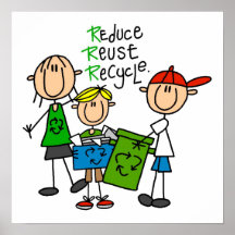 Stick Figure Reduce  Reuse Recycle T-shirts Print