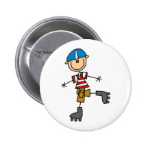 Stick Figure Roller Skating Pinback Buttons