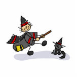 Stick Figure Witch with Cute Cat photo sculptures