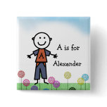 Stick Kids Boy's Name Badge Button