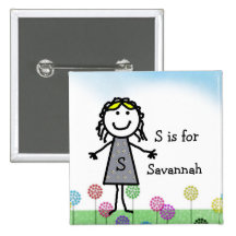 Stick Kids Girl's Name Badge Button