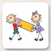 Stick Kids With Pencil Beverage Coaster