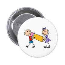 Stick Kids With Pencil Pinback Button