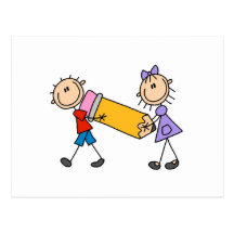 Stick Kids With Pencil Postcard