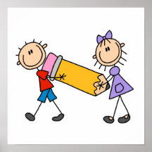 Stick Kids With Pencil Posters