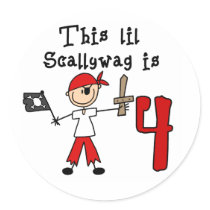 Stick Pirate 4th Birthday Round Stickers