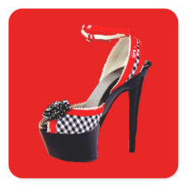 STICKER - HOT WOMANS SHOE, BLACK AND RED BY ARA