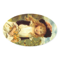 Sticker Vintage Victorian Pinafore Girl Daffodil