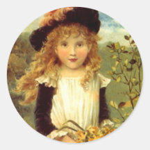 Sticker Vintage Victorian Pinafore Girl Daffodil