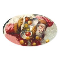 Sticker Vintage Woodland Santa Apples Sack Snowing