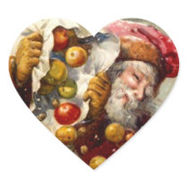 Sticker Vintage Woodland Santa Apples Sack Snowing