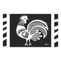 STICKER - WHITE AND BLACK ROOSTER FOLK ART BY ARA