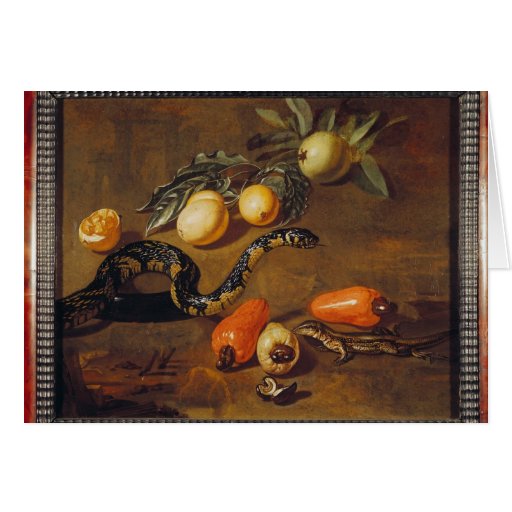 Still Life of Fruits from Surinam and Reptiles Greeting Card