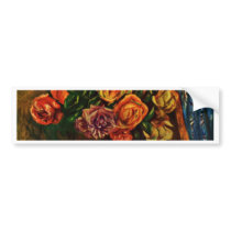 Still Life Roses In Front Of Blue Curtains Bumper Stickers