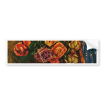 Still Life Roses In Front Of Blue Curtains bumper stickers