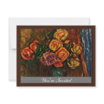 Still Life Roses In Front Of Blue Curtains invitations