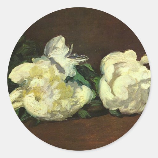Still life, white peonies - Edouard Manet Round Stickers