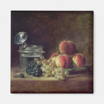 Still Life with a Basket of Peaches Fridge Magnets