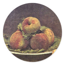 Still Life With Peaches By Fantin-Latour Henri Round Stickers