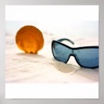 Still life with sunglasses and shell poster