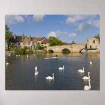 Stone arched bridge and River Ouse, St Ives, Posters