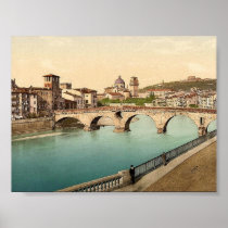 Stone bridge and San Giorgia, Verona, Italy classi Poster