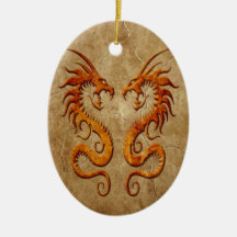 Stone Twin Dragons Christmas Tree Ornaments
