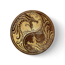 Stone Yin Yang Dragons Pinback Button