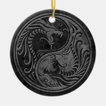 Stone Yin Yang Dragons Christmas Ornament