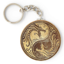 Stone Yin Yang Dragons Keychain