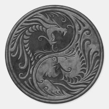 Stone Yin Yang Dragons Round Stickers