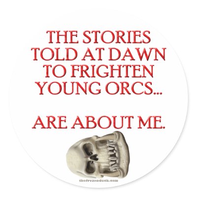 Stories Told to Frighten Young Orcs Stickers by thefrozenduck