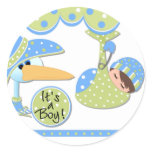 Stork and Baby Boy Cards and Stickers