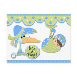 Stork and Baby Boy Cards and Stickers postcards