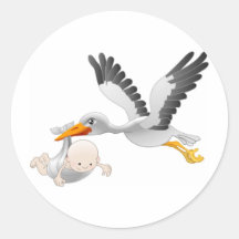 stork and baby round stickers