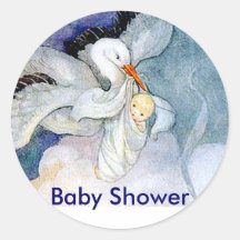 Stork and Baby Round Stickers