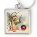 STORK BABY GIRL SHOWER GEM MONOGRAM keychains