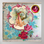 STORK BABY GIRL SHOWER Ruby Gem Stone Monogram posters