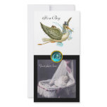 STORK BABY SHOWER SQUARE MONOGRAM aquamarine white photo cards