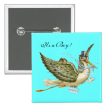 STORK BABY SHOWER ,turquase Buttons