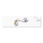 Stork carring a baby, baby shower bumper stickers