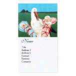 STORK TWIN BABY SHOWER MONOGRAM, white pearl paper Business Card Templates