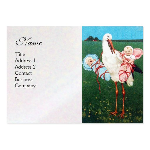 STORK TWIN BABY SHOWER , white pearl paper Business Card Template
