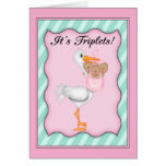 Stork with  African American Girl Triplets Greeting Cards