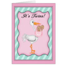 Stork with  African American Twin Girls Greeting Card