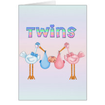 Stork with Twins Greeting Card